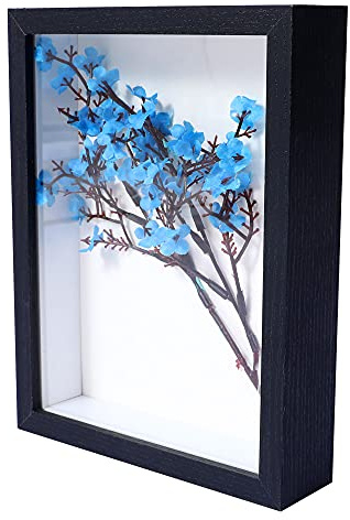 KAPIX Small Shadow Box 4x6 Picture Frame with HD Plexiglass Deep Wood Memory Box Display case for Flowers,Ticket,Memorabilia,Keepsake,Medal,Art and Photos,Black