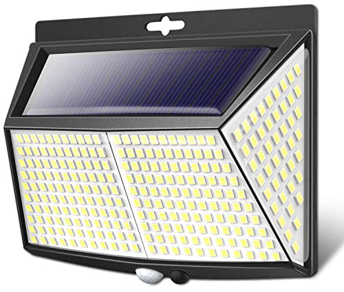 LOTMOS 308LED Lampe Solaire Exterieur, Lumiere Solaire Exterieur avec Detecteur de Mouvement 3 Modes Eclairage Exterieur Solaire Spot Projecteur Sans Fil pour Jardin,Terrasse,Garage