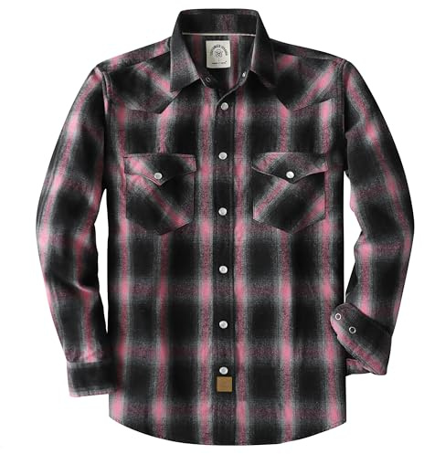 Dubinik®6 oz Camisa de Franela para Hombre Botones a Presión Estilo Vaquero | Tela Transpirable De Algodón, Tejido Preencogido, Dos Bolsillos, Estilo Western, Cuadros Vintage, Resistente, Uso Casual