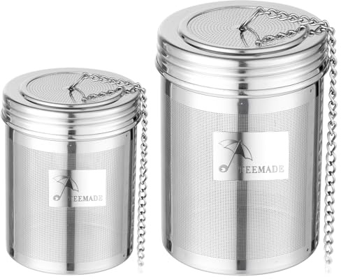 TEEMADE 2 Pack Tea Infuser,Extra Fine Mesh Holes Tea Ball Strainers with Threaded Connection,304 Stainless Steel Cooking Filters,Easier to Brew Loose Leaf Tea, Spices,Seasonings,Soup Etc (1M + 1L)