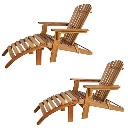 Casaria® 2X Sonnenliege Holz Wetterfest Klappbar 160kg Belastbarkeit Fußstütze Armlehnen Garten Balkon Terrasse Holzstuhl Liege Ergonomisch Adirondack