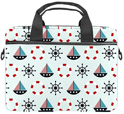 Nautisk segling livboj laptop axel messengerväska crossbody portfölj messengerfodral för 13 13,3 14,5 tum laptop surfplatta skyddande tygväska fodral, flerfärgad, 11x14.5x1.2in /28x36.8x3 cm