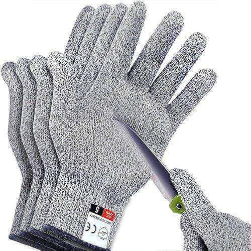 Malloom 4 PCS Cut Resistant Gloves Food Grade Level 5 Protection for Kitchen, Upgrade Safety Anti Cutting Gloves for Meat Cutting, Wood Carving, Mandolin Slicing and More (M-L)