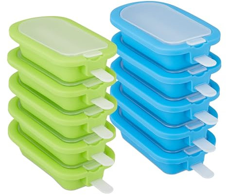 Relaxdays moules à Glace, Lot de 10, Faire des Glaces Maison, Moule Sucette glacée, Silicone, sans BPA, Bleu/Vert