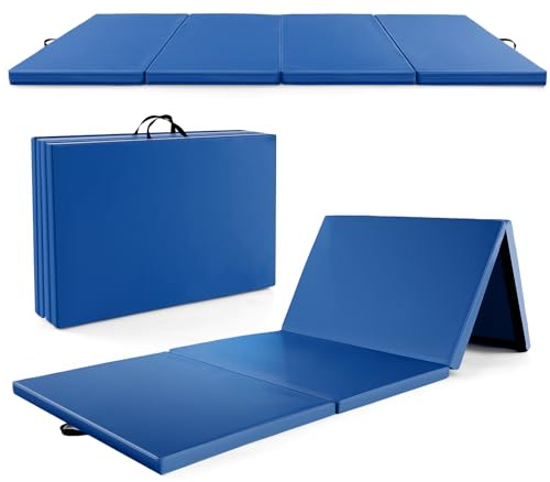 GOPLUS Tapis de Gym Pliable à 4 Plis, 300 x 117 x 5 CM, Tapis de Gymnastique en Cuir avec Fermeture à Boucle, Combinaisonable avec Crochet, Poignée de Transport, Tapis de Sport pour Fitness, Gym, Yoga