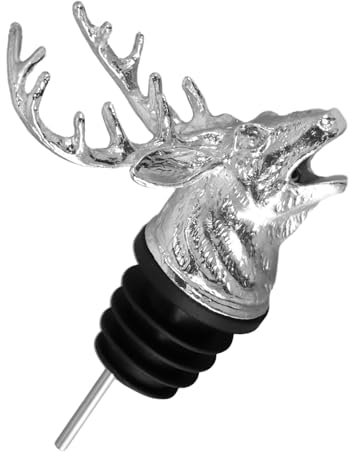 YILANJIN Versatore per Bottiglia di Vino a Testa di Cervo, Tappi Decorativi Creativi per Bottiglie di Vino, Versatore in Lega di Zinco, Tappi per Vino, Guida ai Vini Testa di Cervo, Argento