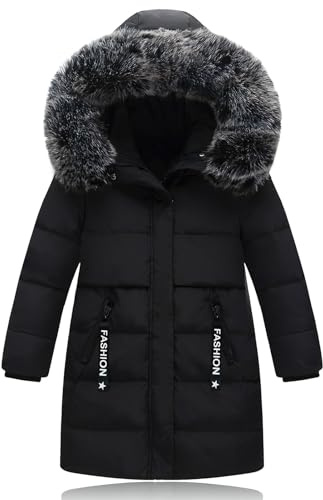 Tilozs Fille Manteau d'Hiver Chaud Veste Enfant Doudoune mi Long Coupe Vent Parka mit Capuche Fourrure