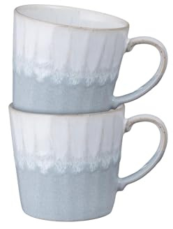 Denby - Reactive Light Grey Mug Set of 2-400ml Capacity - Dishwasher & Microwave Safe - Hot Drink, Coffee & Tea Mugs - Handcrafted Ceramic Stoneware Mugs with Glaze Effect - Chip Resistant Cups