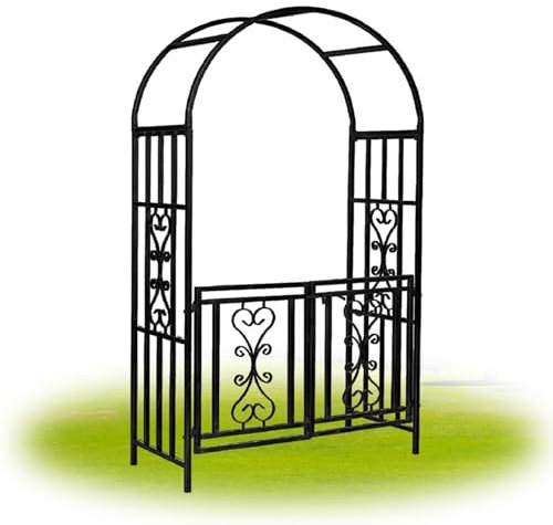 Treillis d'arche de jardin en acier robuste pour plantes grimpantes 110 x 50 x 210 cm, idéal pour extérieur, intérieur, terrasse, décorations de mariage, tonnelle de rose stable, couleur noire