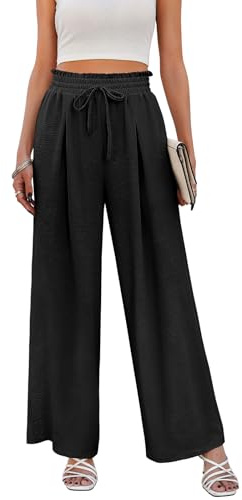 Svanco Pantalon Fluide Femme Été, Taille Haute Élastique, Chic Et Elegant, Pantalon Palazzo À Jambes Larges avec Poches