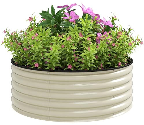 Outsunny Hochbeet aus Stahl, Pflanzbeet Frühbeet Gartenbeet stapelbar Blumenkasten steckbar Pflanzkasten 120x120x43cm Gemüsebeet für Garten Balkon Terrasse, Pflanzkübel für Blumen, Pflanzen