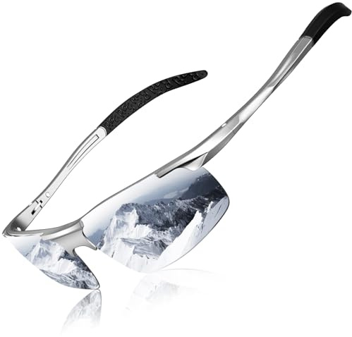 DADA-PRO Occhiali da sole polarizzati Uomo Running Wrap Around Golf Driving Sports Cycling Sun Glasses- Protezione UV Designer Shades per la pesca escursionismo(Argento/Specchiato)