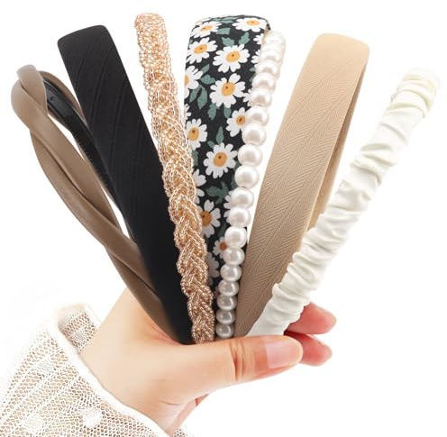 DRESHOW Fashion Headbands for Women Girls Pearl Headband Non Slip Floral Head Bands Padded Hair Bands Set Vintage Hair Accessories for Women and Girls