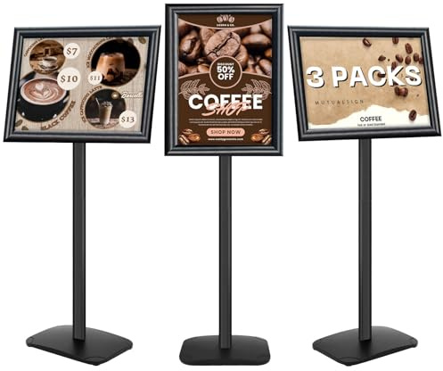 Mutualsign Set med 3 A3-displayer, robust panelhållare med stabil bas, stående affischstativ för meny/recensioner/display, utomhus välkomstpanelstativ, svart