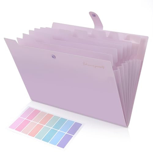 SKYDUE Dokumentenmappe A4, Fächermappe Mit Mit 8 Fächern, Ordner Mit Innentasche, Aktenordner/Folder/Ordnungsmappe Für Schule, Büro, Studium & Zuhause,Robuster PP-Kunststoff/Lila