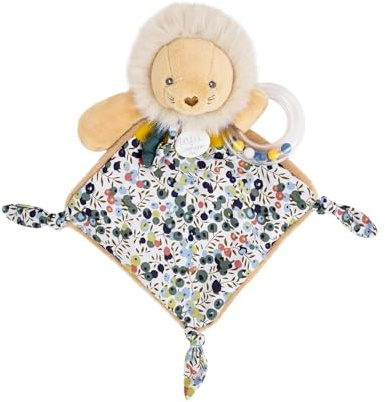 Doudou et Compagnie – BOH'Ame Doudou Sonaglio Leone – Tessuto Liberty Ocra – Peluche sensoriale & Risveglio – Sonaglio incorporato – Ultra morbido – Fin dalla nascita – Regalo unisex per neonati