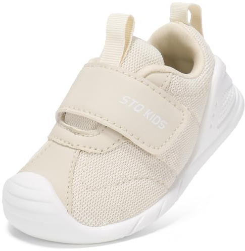 STQ KIDS Baby First Walking Shoes Toddler Barefoot Trainers Kids Boy Girls Lightweight Pre Walker Infant Sneaker Beige 18-24 Months Size 6 Wide Width