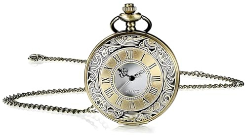 WEGLOK Reloj de Bolsillo Vintage de Cuarzo Antiguo con Cadena, Escala Numeral Romano, Relojes de Bolsillo de Cuarzo, Regalo Antiguo para Cumpleaños, Aniversario, Navidad, para Hombres Mujeres