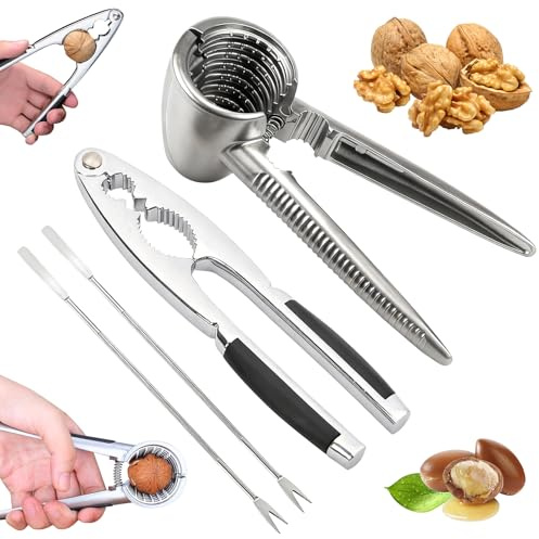 4 Piezas Cascanueces Cortador de Castañas Abridor Partidor de Almendras Pinzas para Castañas para Todas las Nueces Viene con 2 Alicates y 2 Pinzas Multifuncional Inoxidable Cascanueces y Avellanas