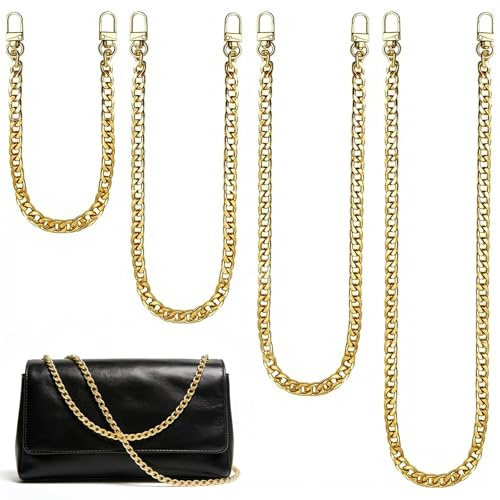 BBLTIFF 4 Piezas Cadena para Bolso Set, Cadenas de Metal Correas de Hombro con Cierre Giratorio, Cadena de Repuesto para Bolso, Incluye 40cm, 60cm, 100cm, 120cm, para Bolsos de Mano y Hombro, Oro
