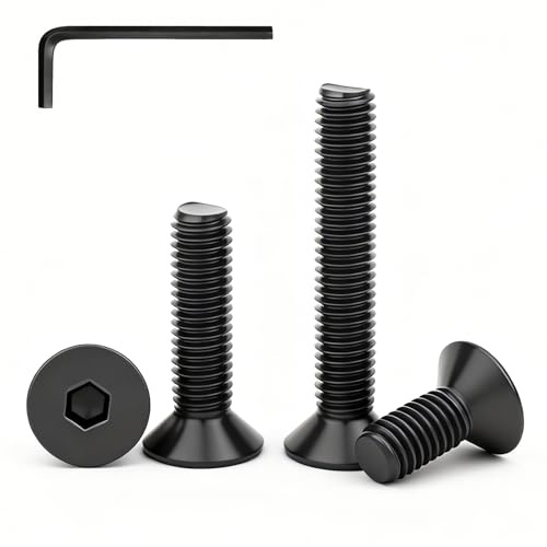 BACSHBY 20 pcs M4x40mm Black Countersunk Head Screws Stainless Steel 304 Flat Head Hex Socket Screws Machines Bolts Full Thread with Hex Key