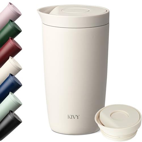 KIVY Tazza Termica 350ml [BICCHIERE CAFFÈ DA ASPORTO] - Thermos in Acciaio Inox Per Caffè o Tè - Bicchiere Termico Da Viaggio - Bicchiere da Caffè Lavabile in Lavastoviglie e Antigoccia - Bianco