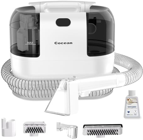 COCEAN Lavatappeti Detergente per Tappezzeria, Lavatappeti e Divani Lava e Asciuga, 500 W, Aspirapolvere Compatto per la Pulizia Profonda Delle Macchie, Bagnato per Tappeti, Auto, Animali (White)