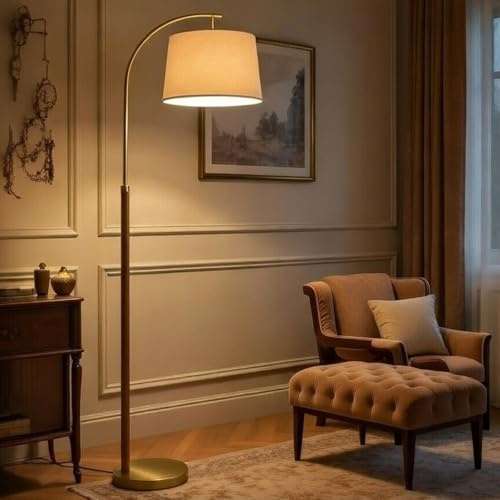 KlkrzJwy Lámpara De Pie De Arco De 160 Cm, Lámpara De Pie De Lino De Mediados De Siglo, Lámpara De Pie De Madera Con E27, Lámpara Alta De Tela Redonda Regulable Para Sala De Estar Y Dormitorio