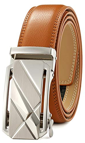 Lingli Brown Belt for Men Ratchet Dress Belt with Automatic Buckle -Trim to Fit-35mm wide-005-110-TAN