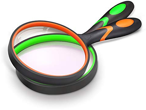 Magnifying Glass 10X, Handheld Reading Magnifier with Non-Slip Soft Rubber Handle, 75mm Magnifying Lens, Shatterproof Magnifying Mirror Reading Books, Inspection, Insects(Green/Orange)