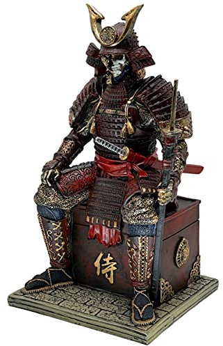 LOOYAR Mittelalterliche alte Samurai Untote Krieger Harz Statue Ornament Figur Handwerk für Zuhause Wohnzimmer Veranda Dekoration Büro Schreibtisch Tischarrangement Geschenk (Rot Gold)