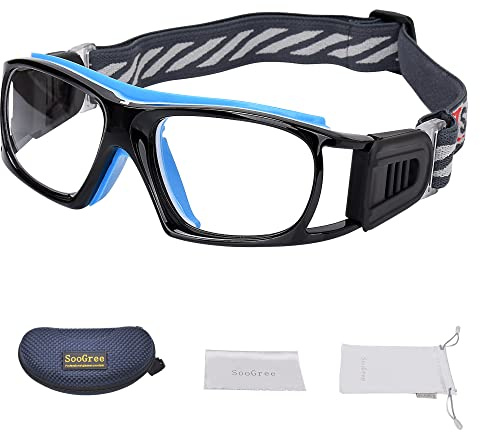 SooGree Sport Goggles Basketball Soccer Football Protective Eyewear Safety Goggles Adult Racquetball Goggles Lens Replaceable（Black frame blue pad）