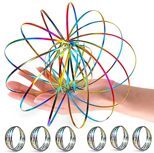 Anneaux de Flux,Jouets d’Anneaux d'Écoulement 3D,Anneau d'Écoulement de Bras à Ressorts Magique Arc-en-Ciel de Haute qualité,Jouet à Ressort cinétique à Ressort Multi Sensoriel en Acier Inoxydable