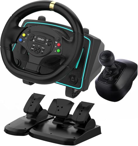 NBCP Gming Steering Wheel with Pedals and Shifter, 1080 Degree Driving Force Gaming Racing Wheel, Steering Wheel for PC, Xbox One, PS4, Xbox Series X/S, PS3, Switch, Xbox 360