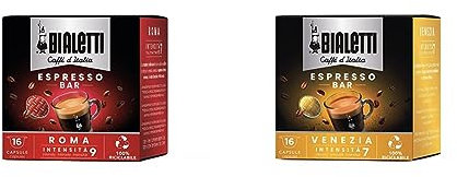 Bialetti Caffè d'Italia, Box 16 Capsule, Roma, Intensità 9, Venezia, Intensità 7, Compatibili con Macchine Bialetti sistema chiuso & Caffè d'Italia