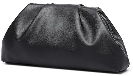 YUWITA Soft PU Leather Clutch Purses for Women Formal Elegant Luxurious Evening Bag (Black)