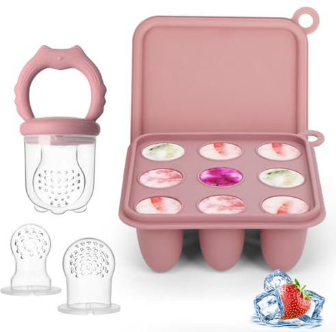 Baby Fruit Feeder Ice Lolly Moulds Set, Fruit Feeder for Babies Teething Relief, Baby Food Feeder for Safe Infant Self Feeding, Includes 3 Extra Food Pacifier