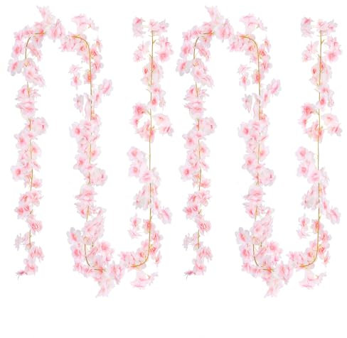 2 Stück Künstliche Kirschblüten Girlande Blumenranke, Hochzeit Deko Blumengirlande, Kirschblütengirlande Rosa Party (Hellrosa, 3,6M)