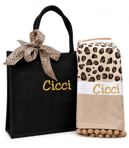 AmiAmarena Borsa mare con telo personalizzabile con ricamo. Borsa in Juta e telo mare Idea regalo donna. Edizione limitata (Leopardo, XL)