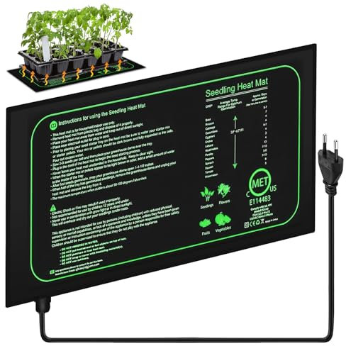 GOMETY Heizmatte Pflanzen- 25 x 52cm Zimmergewächshaus Wärmematte Reptil Dragon Temperatur, Gewächshaus Erwärmung Matte für Pflanzen Anzucht, Reptil Heizung Matte Terrarium 20W