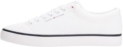 Tommy Hilfiger Uomo Sneakers Vulcanizzate Mesh Profilo Basso, Bianco (White), 45