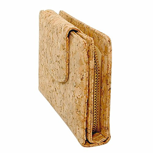 MarBello Vegan Geldbeutel Geldbörse Portemonnaie aus Kork mit Handschlaufe und mit Magnetknopf Verschluß für Damen und Girls