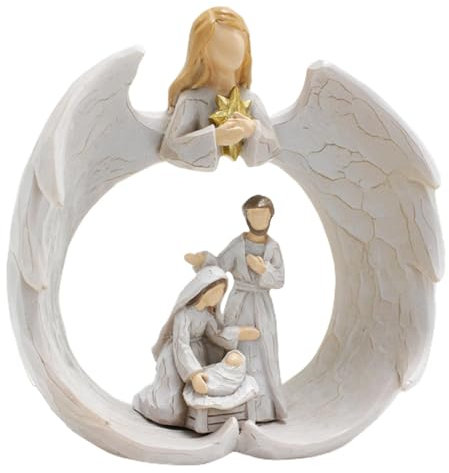 Figure di presepe, Figure di presepe - Scultura di presepe angelo natalizio | Figure di resina, Statua della Sacra Famiglia, Accento decorativo stagionale per