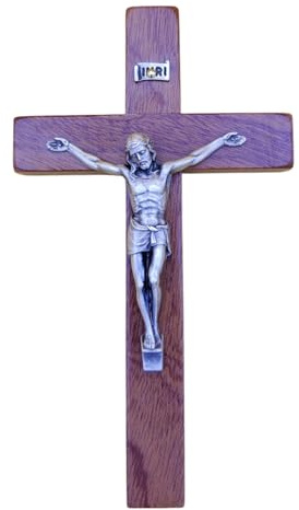Crucifijo de pared – Artesanal fabricado en Italia Cristo e INRI chapado en plata 999 – Crucifijos de pared de madera, madera preciosa de caoba – Cuidado y precisión de los detalles de Jesús – 16,5 x