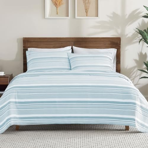 ClevaHome Classic Stripe Sheet Set - 4 Pieces Super Soft & Breathable Bed Sheet Set with Deep Pocket, Enhanced Comfort & Easy Care (Queen, Glacier Stripe)