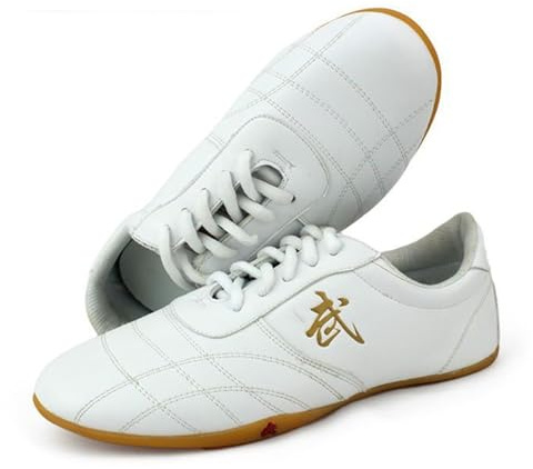 Scarpe per Arti Marziali in Pelle da Donna Kung Fu Tai Chi Scarpe Donna Uomo Cinese Wu Shu Scarpe da Ginnastica Karate Taekwondo Sneakers Boxe Tai Ji Kong Fu Scarpe Sportive(Size:41EU,Color:White)