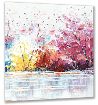 Cuadro sobre lienzo paisaje con árboles, estilo abstracto colorido, efecto pinceladas, decoración mural para ambientes modernos, efecto pintórico