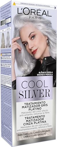 L'Oréal Paris Cool Silver Tratamiento Matizador Gris Platino, Tono Blanco Perla, Para Cabellos Claros Con Canas. Tinte coloración de pelo sin amoníaco