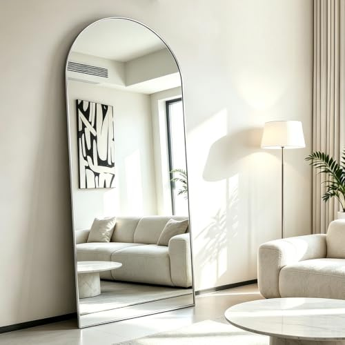 CASSILANDO Full Length Mirror 165X60cm Arched Floor Standing Mirror, Silver Full Body Mirrors Hanging or Leaning Against Wall, for Cloakroom, Bedroom, Livingroom (Silver)