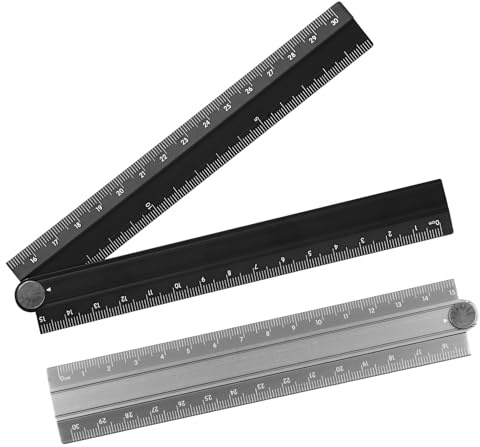 2Pcs 30cm Foldable Straight Ruler 90 Folding Aluminum Angle Ruler Angle Measure Stationery Rulers for Architects Artists Office Machine-Made Glass Making Black, Grey
